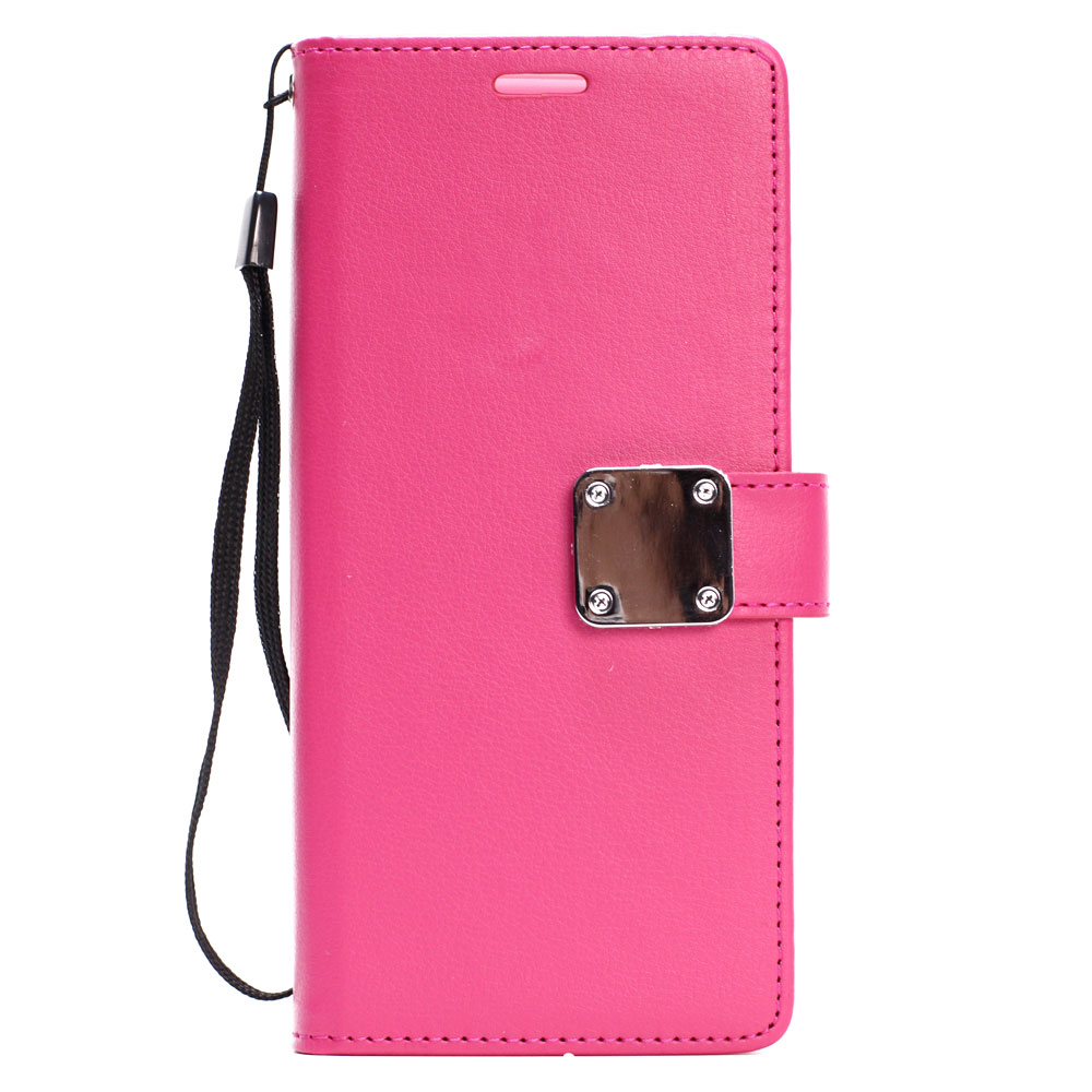 Galaxy Note 9 Multi Pockets Folio Flip Leather WALLET Case with Strap (Hot Pink)